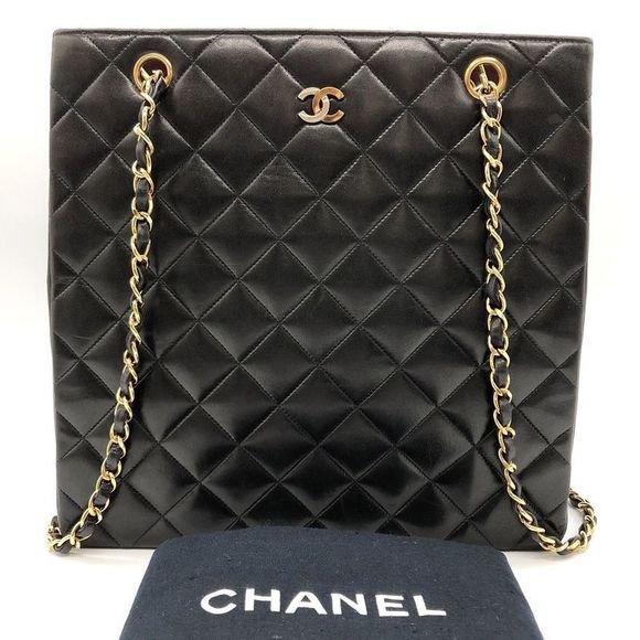 Chanel Handbags - Chanel Matelasse Chain Shoulder Bag Tote Bag Coco Mark Vintage Lambskin Black